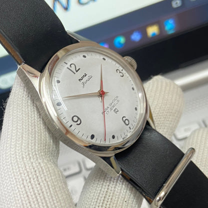 Vintage HMT Janata Hand Winding 17 Jewels White Face Black Nato Band Men's Wrist Watch B31