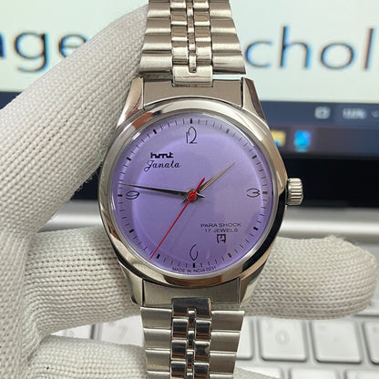 Vintage HMT Janata Hand Winding 17 Jewels Purple Face Men's Wrist Watch B33