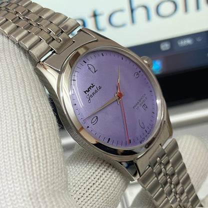 Vintage HMT Janata Hand Winding 17 Jewels Purple Face Men's Wrist Watch B33