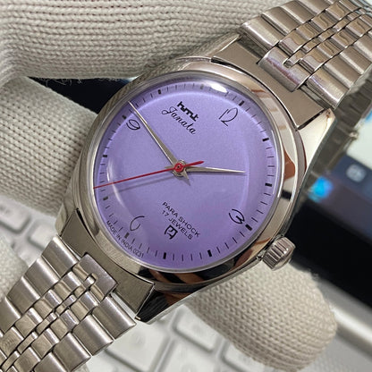 Vintage HMT Janata Hand Winding 17 Jewels Purple Face Men's Wrist Watch B33