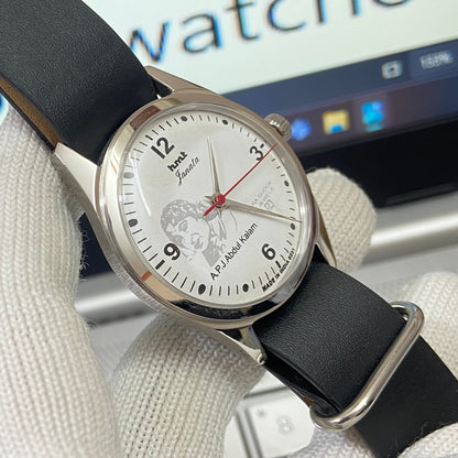 Vintage HMT Janata Kalam Hand Winding 17 Jewels White Face Black Nato Band Men's Wrist Watch B63