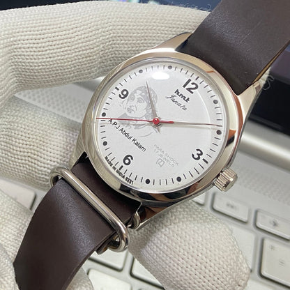 Vintage HMT Janata Kalam Hand Winding 17 Jewels White Face Brown Nato Band Men's Wrist Watch B64