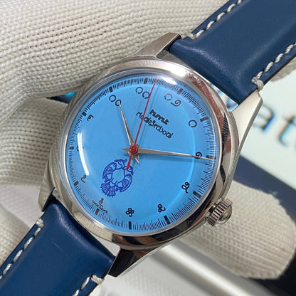 Vintage HMT Gandaberunda Hand Winding 17 Jewels Blue Face Blue Band Men's Wrist Watch B39