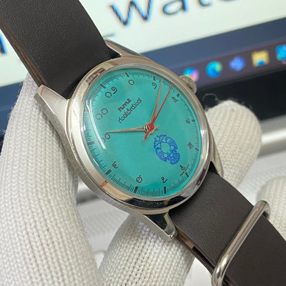 Vintage HMT Gandaberunda Hand Winding 17 Jewels Tiffany Blue Face Black Nato Band Men's Wrist Watch B43
