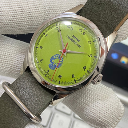 Vintage HMT Gandaberunda Hand Winding 17 Jewels Green Face Green Nato Band Men's Wrist Watch B45