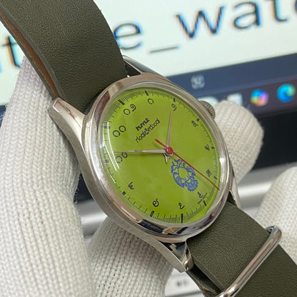 Vintage HMT Gandaberunda Hand Winding 17 Jewels Green Face Green Nato Band Men's Wrist Watch B45
