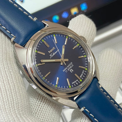 Vintage HMT Kohinoor Hand Winding 17 Jewels Blue Face Blue Band Men's Wrist Watch B46