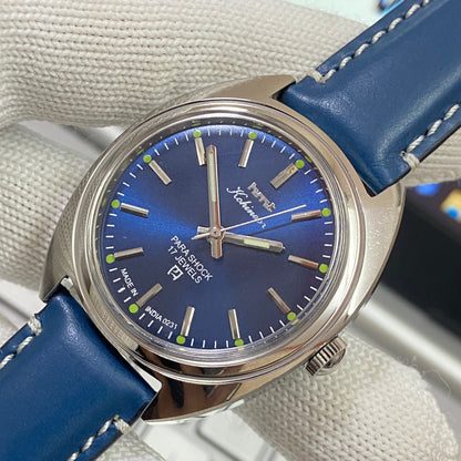 Vintage HMT Kohinoor Hand Winding 17 Jewels Blue Face Blue Band Men's Wrist Watch B46