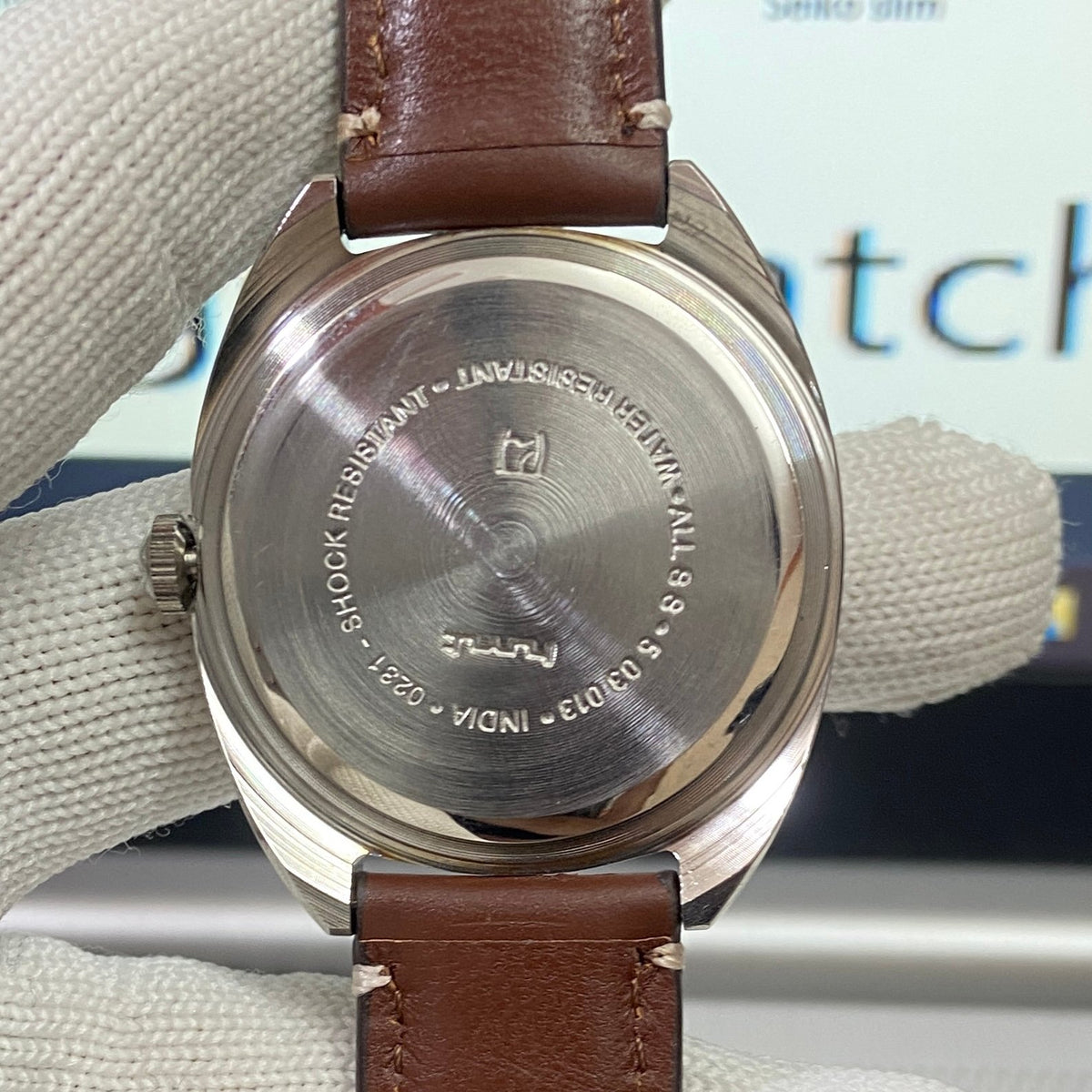 Vintage MOD HMT Kohinoor Hand Winding 17 Jewels Peach Face Brown Band Men's Wrist Watch B48
