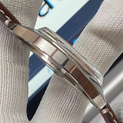 Vintage HMT Kohinoor Hand Winding 17 Jewels Peach Face Brown Band Men's Wrist Watch B48