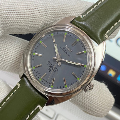Vintage HMT Kohinoor Hand Winding 17 Jewels Gray Face Green Band Men's Wrist Watch B51