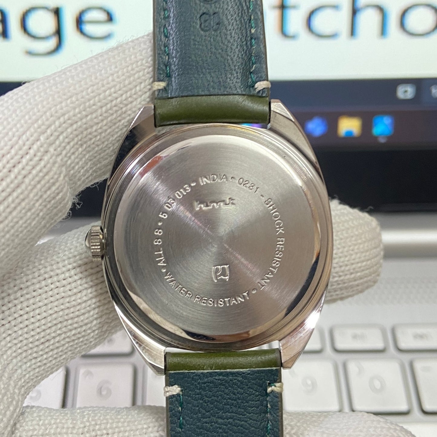 Vintage HMT Kohinoor Hand Winding 17 Jewels Gray Face Green Band Men's Wrist Watch B51