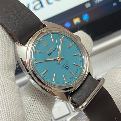Vintage HMT Kohinoor Hand Winding 17 Jewels Blue Face Black Nato Band Men's Wrist Watch B56
