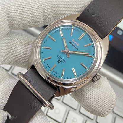 Vintage HMT Kohinoor Hand Winding 17 Jewels Blue Face Black Nato Band Men's Wrist Watch B56