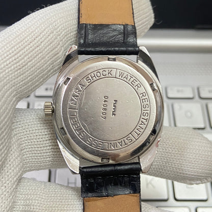 Vintage HMT Janata Hand Winding 17 Jewels White Face Black Band Men's Wrist Watch B60