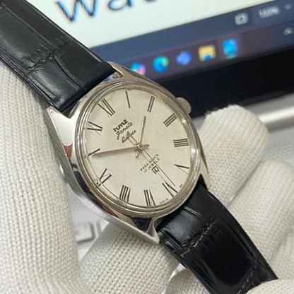 Vintage HMT Janata Hand Winding 17 Jewels White Face Black Band Men's Wrist Watch B61