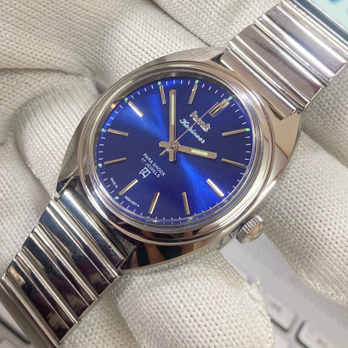Vintage MOD HMT Kohinoor Hand Winding 17 Jewels Blue Face Men's Wrist Watch B69