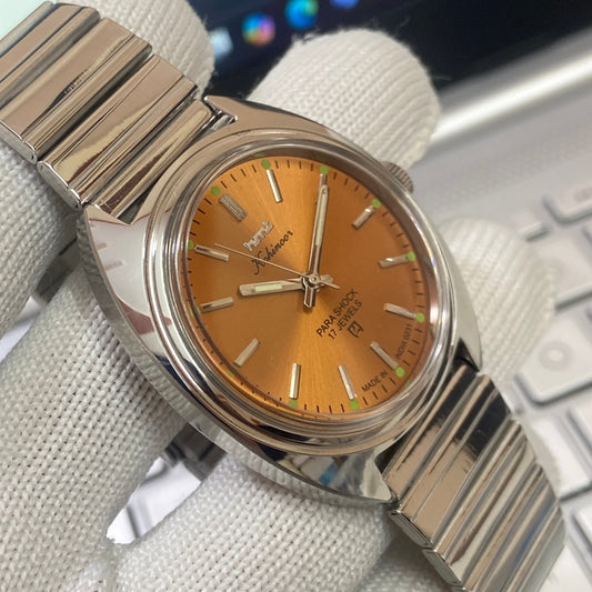 Vintage HMT Kohinoor Hand Winding 17 Jewels Orange Face Men's Wrist Watch B70