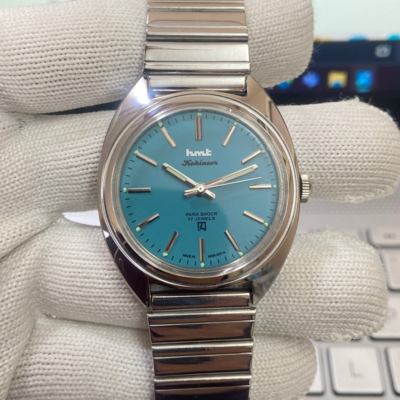 Vintage MOD HMT Kohinoor Hand Winding 17 Jewels Sea Green Face Men's Wrist Watch B71