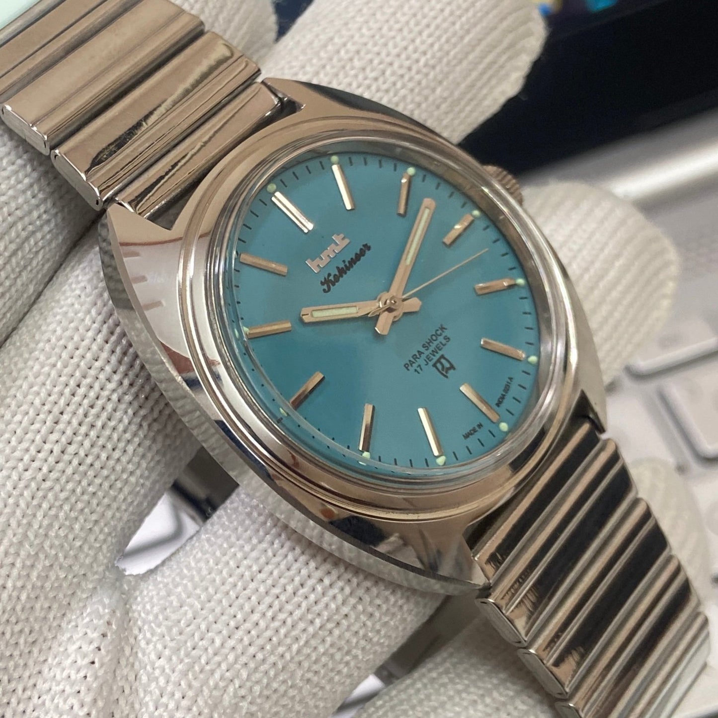 Vintage HMT Kohinoor Hand Winding 17 Jewels Sea Green Face Men's Wrist Watch B71