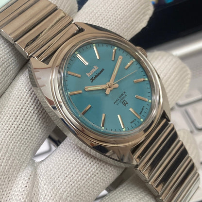 Vintage HMT Kohinoor Hand Winding 17 Jewels Sea Green Face Men's Wrist Watch B71