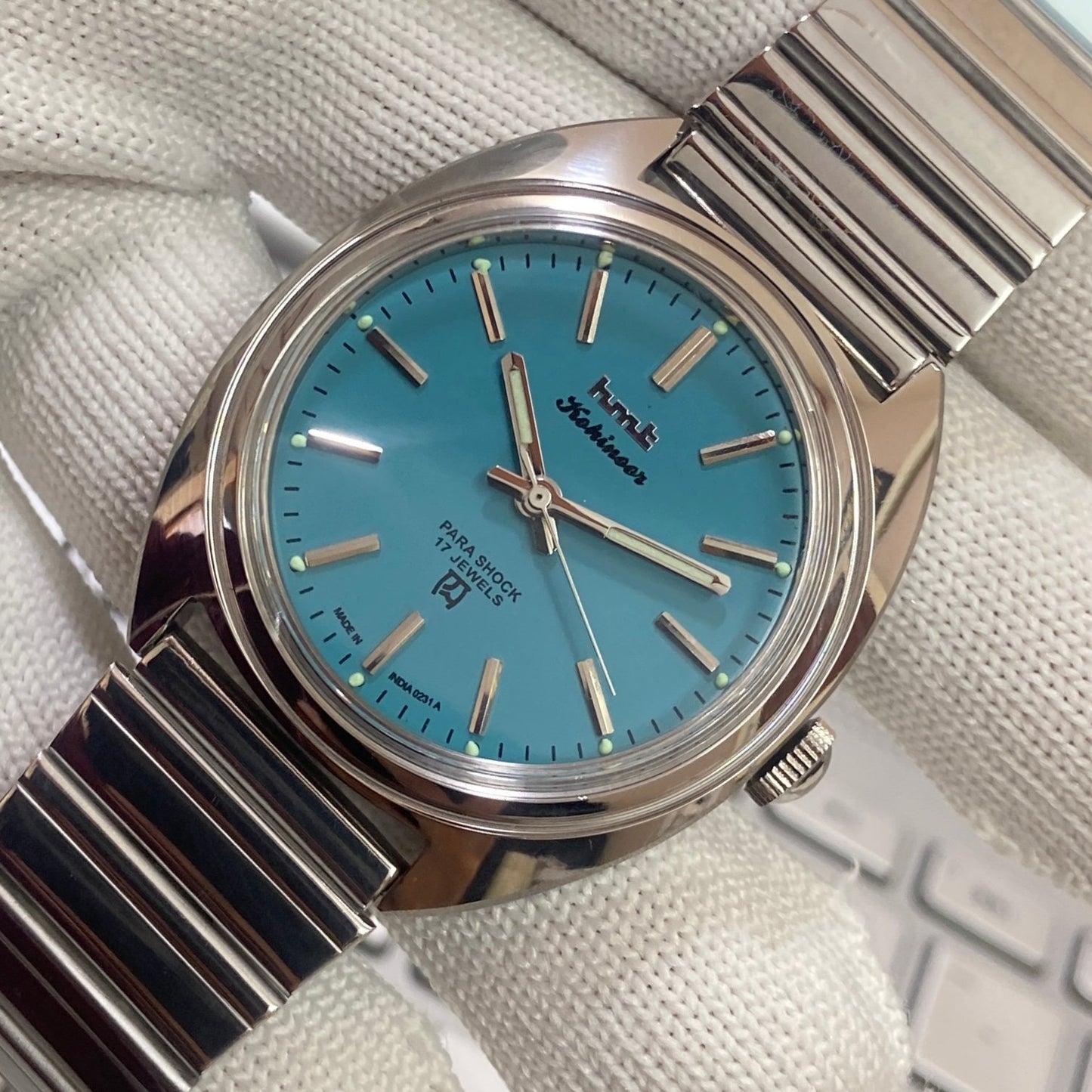Vintage HMT Kohinoor Hand Winding 17 Jewels Sea Green Face Men's Wrist Watch B71