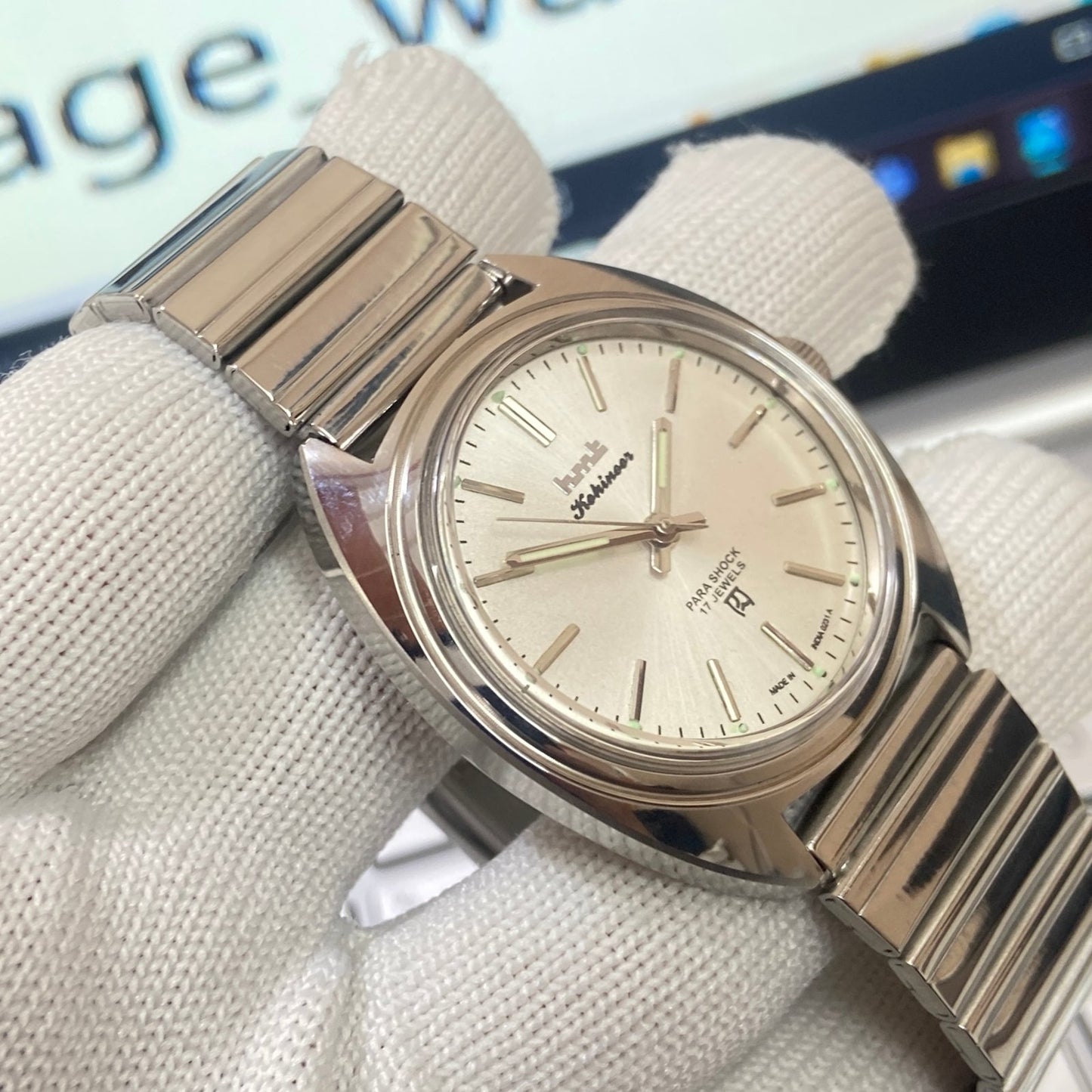 Vintage HMT Kohinoor Hand Winding 17 Jewels Silver Face Men's Wrist Watch B72