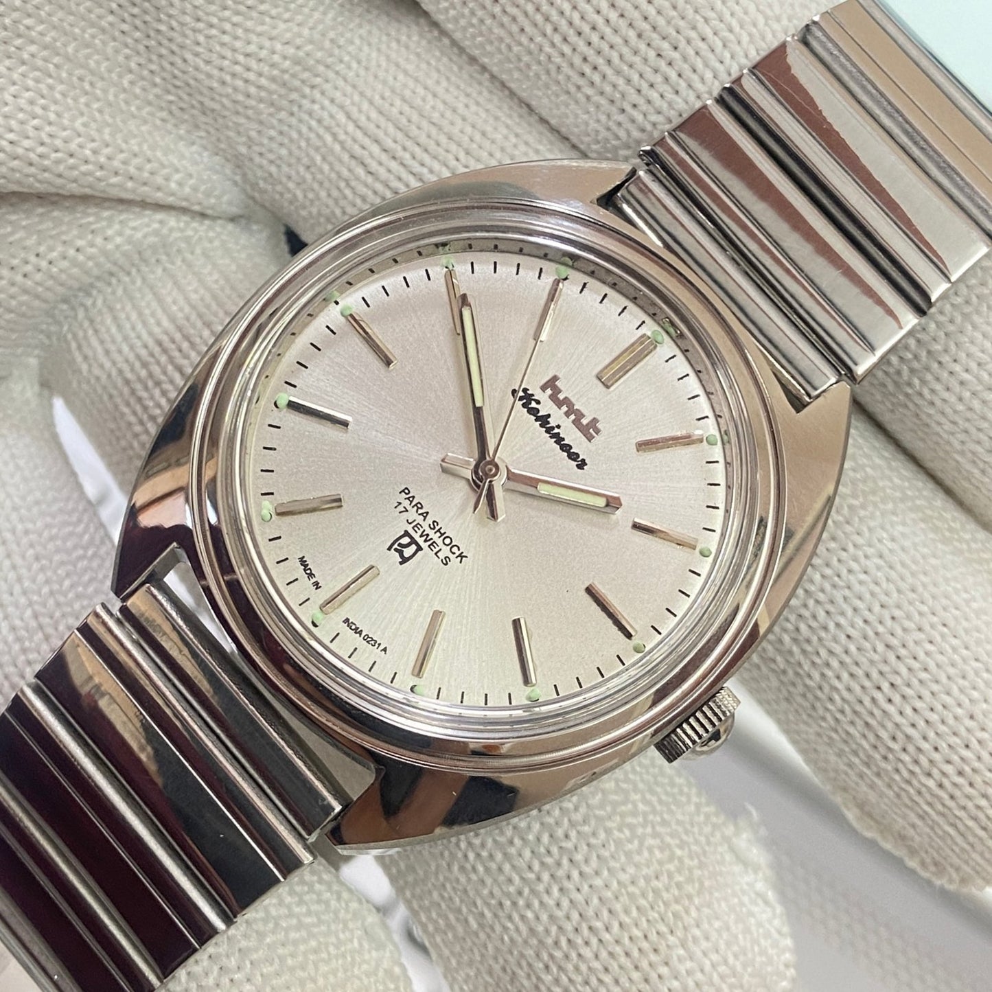 Vintage HMT Kohinoor Hand Winding 17 Jewels Silver Face Men's Wrist Watch B72