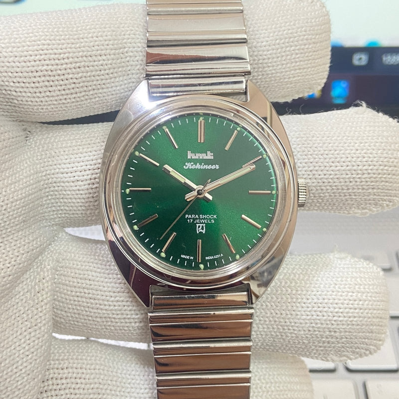 Vintage MOD HMT Kohinoor Hand Winding 17 Jewels Green Face Men's Wrist Watch B73
