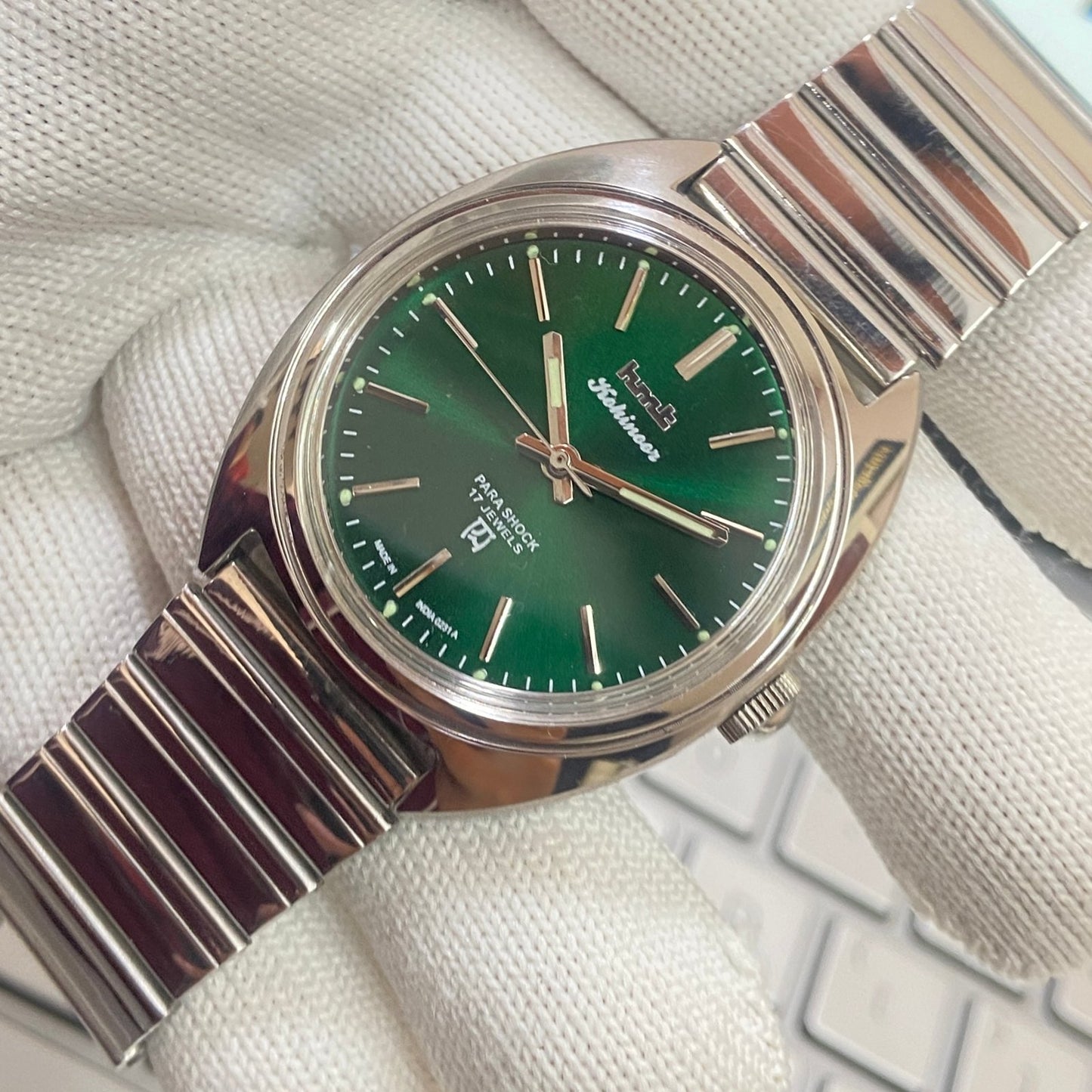 Vintage HMT Kohinoor Hand Winding 17 Jewels Green Face Men's Wrist Watch B73