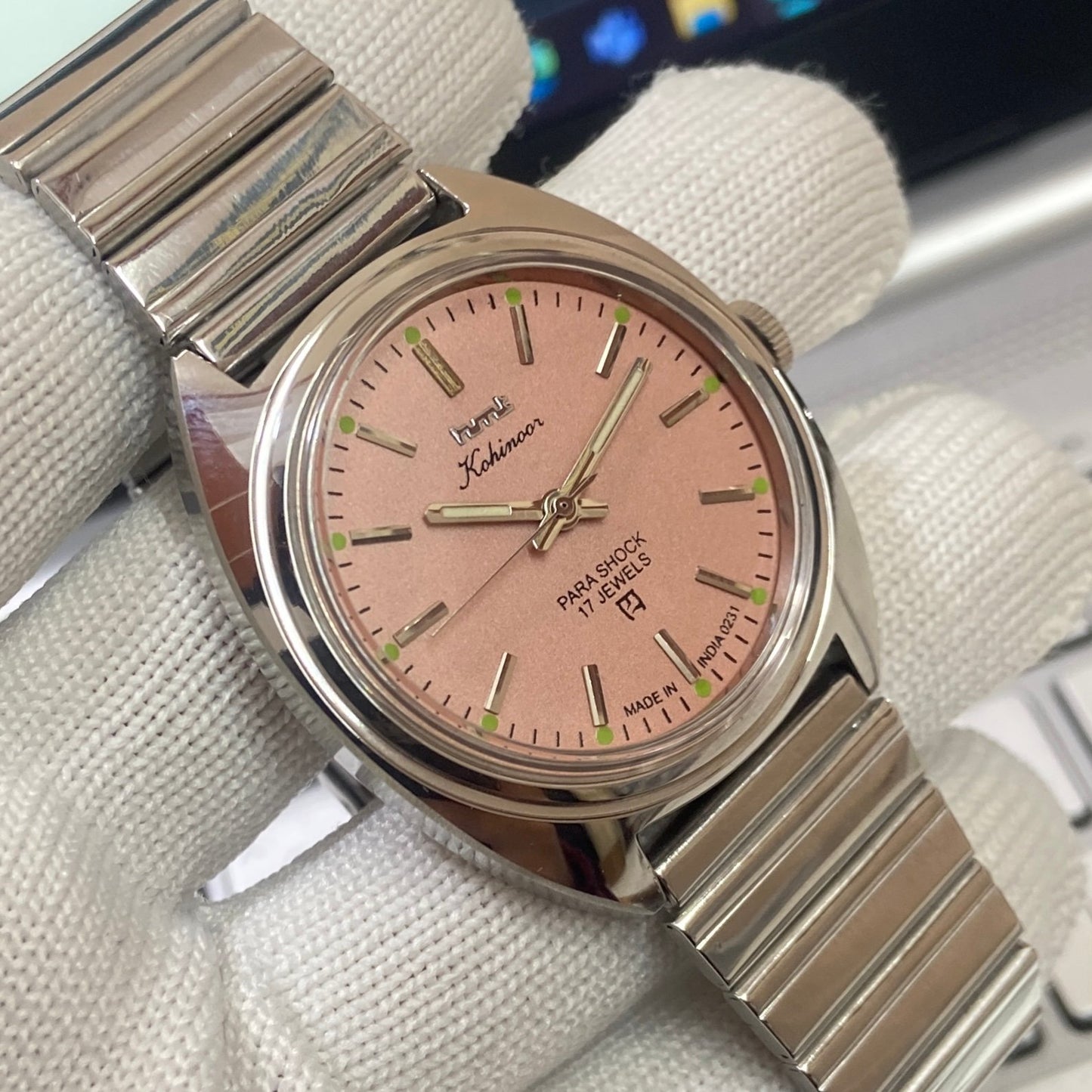 Vintage HMT Kohinoor Hand Winding 17 Jewels Peach Face Men's Wrist Watch B74