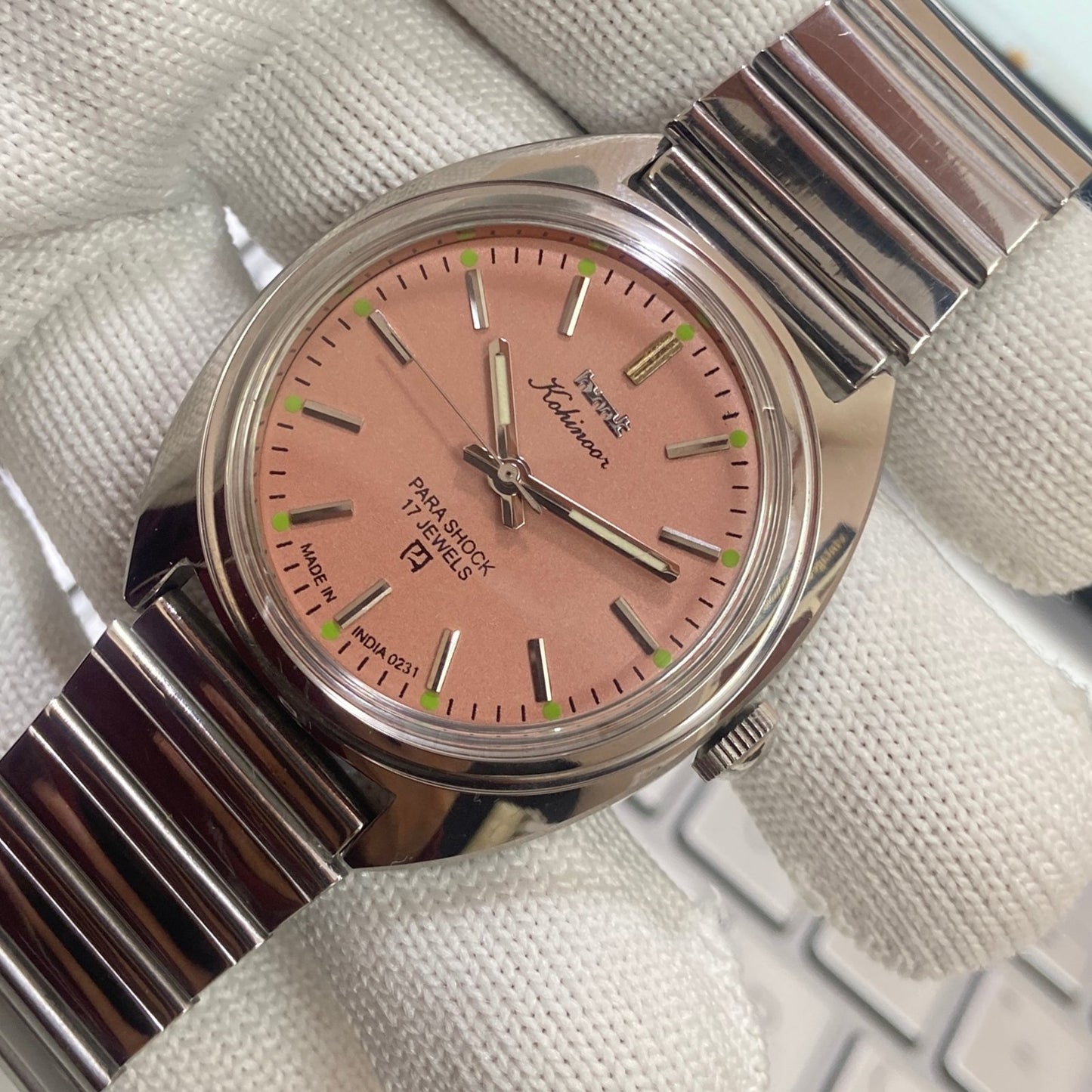 Vintage HMT Kohinoor Hand Winding 17 Jewels Peach Face Men's Wrist Watch B74