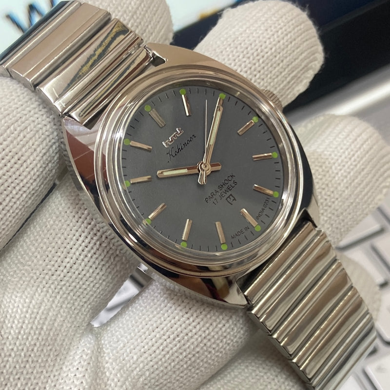 Vintage MOD HMT Kohinoor Hand Winding 17 Jewels Gray Face Men's Wrist Watch B68