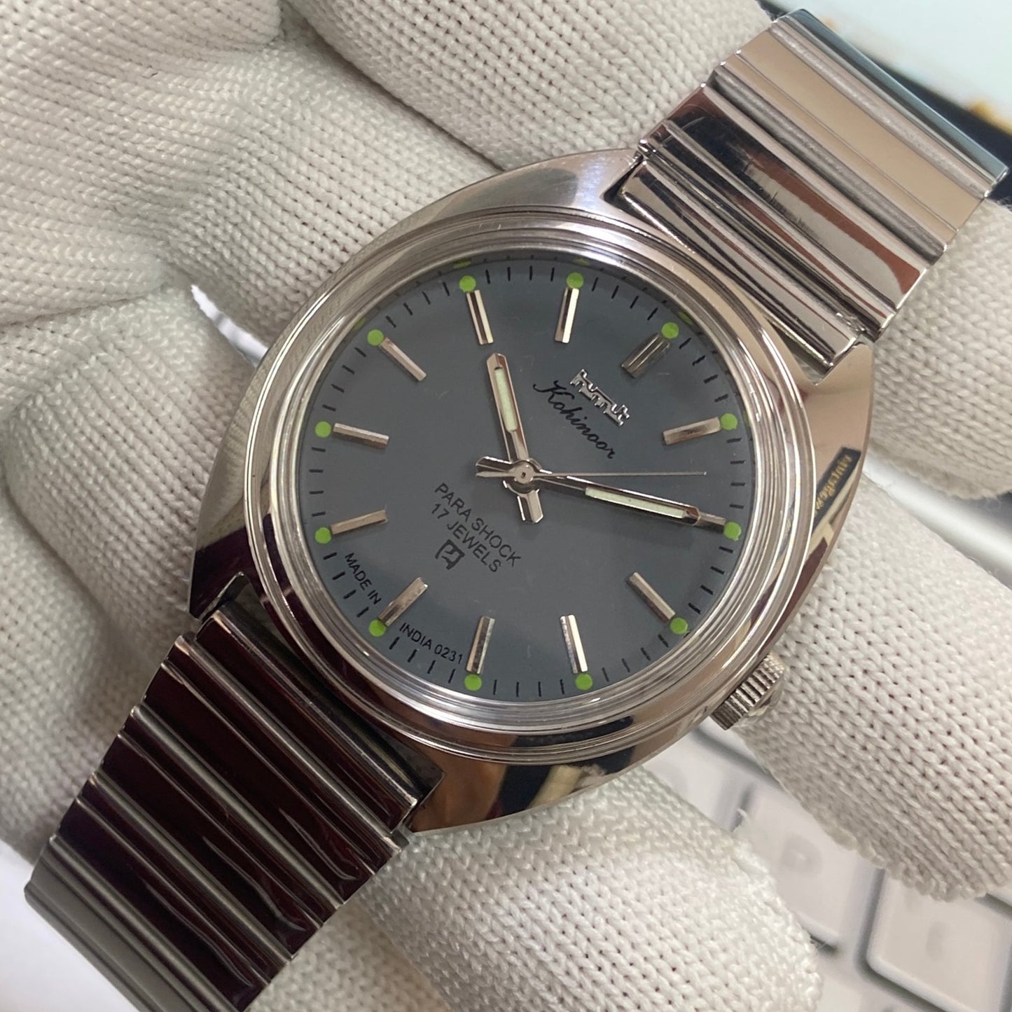 Vintage HMT Kohinoor Hand Winding 17 Jewels Gray Face Men's Wrist Watch B68