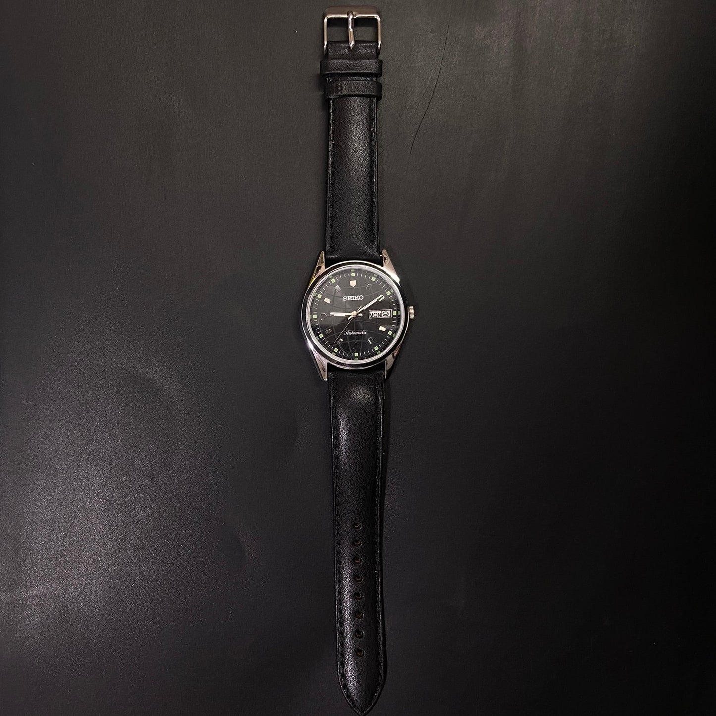 Vintage Seiko 5 Automatic 17 Jewels Cal. 6309 Black Face Black Band B78