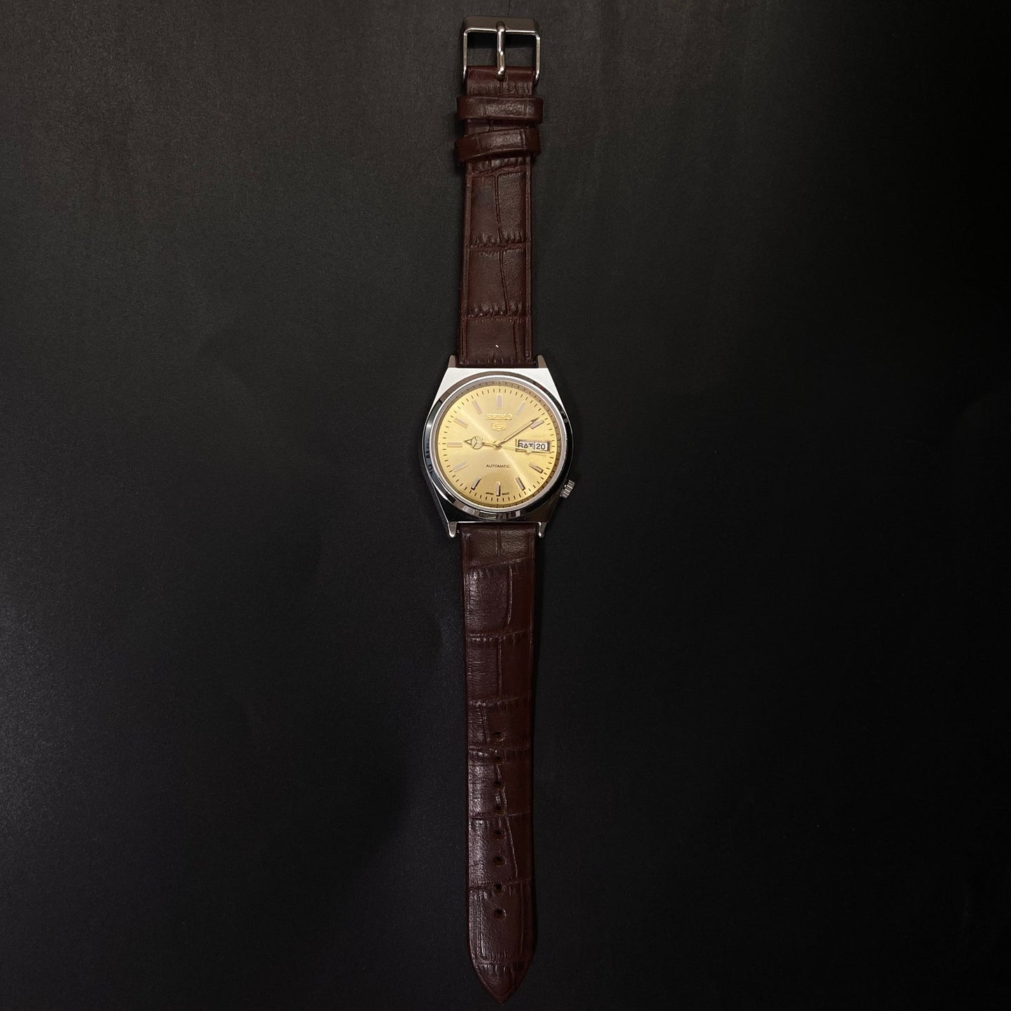 Vintage Seiko 5 Automatic 17 Jewels Cal. 6309 Golden Face Brown Band B80