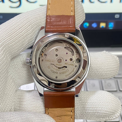 Vintage Citizen Automatic 21 Jewels Black Face Brown Band B81