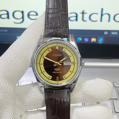 Vintage Citizen Automatic 21 Jewels Brown Face Brown Band B82