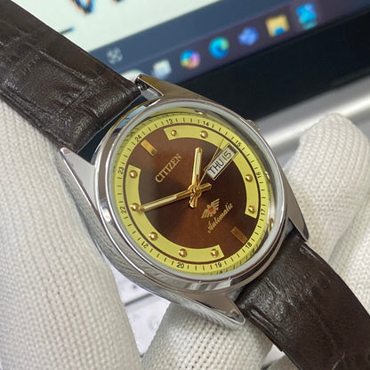 Vintage Citizen Automatic 21 Jewels Brown Face Brown Band B82