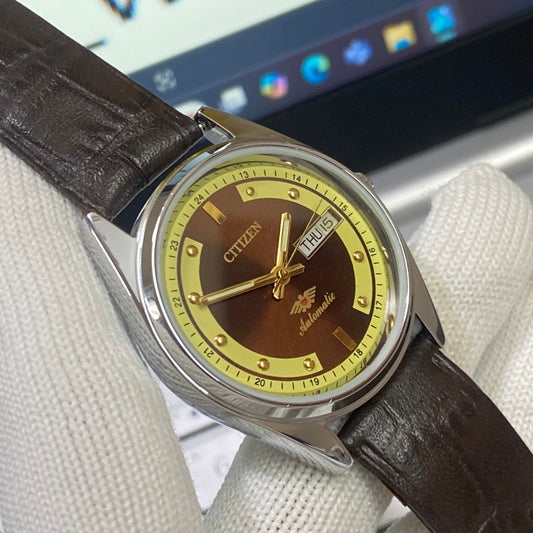 Vintage Citizen Automatic 21 Jewels Brown Face Brown Band B82