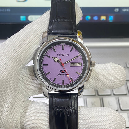 Vintage Citizen Automatic 21 Jewels Purple Face Black Band B83