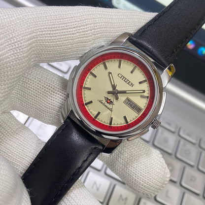 Vintage Citizen Automatic 21 Jewels Off White Face Black Band B84