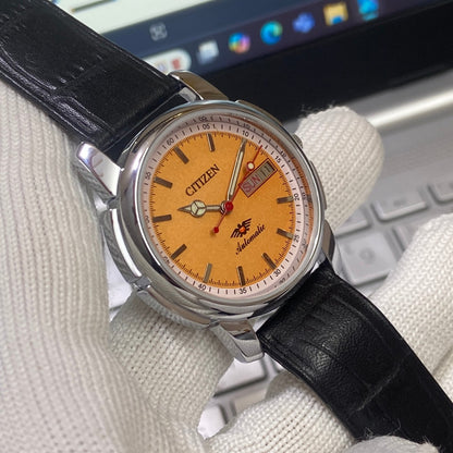 Vintage Citizen Automatic 21 Jewels Orange Face Black Band B85