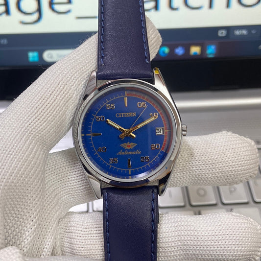 Vintage Citizen Automatic 21 Jewels Blue Face Blue Band B86