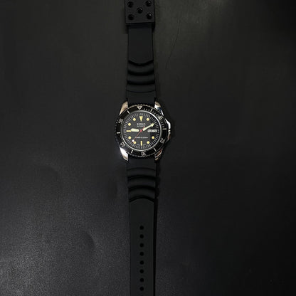 Vintage Seiko Diver Automatic Cal. 6309 17 Jewels Black Face Black Silicone Strap Rotating Bezel Men's Wrist Watch C03
