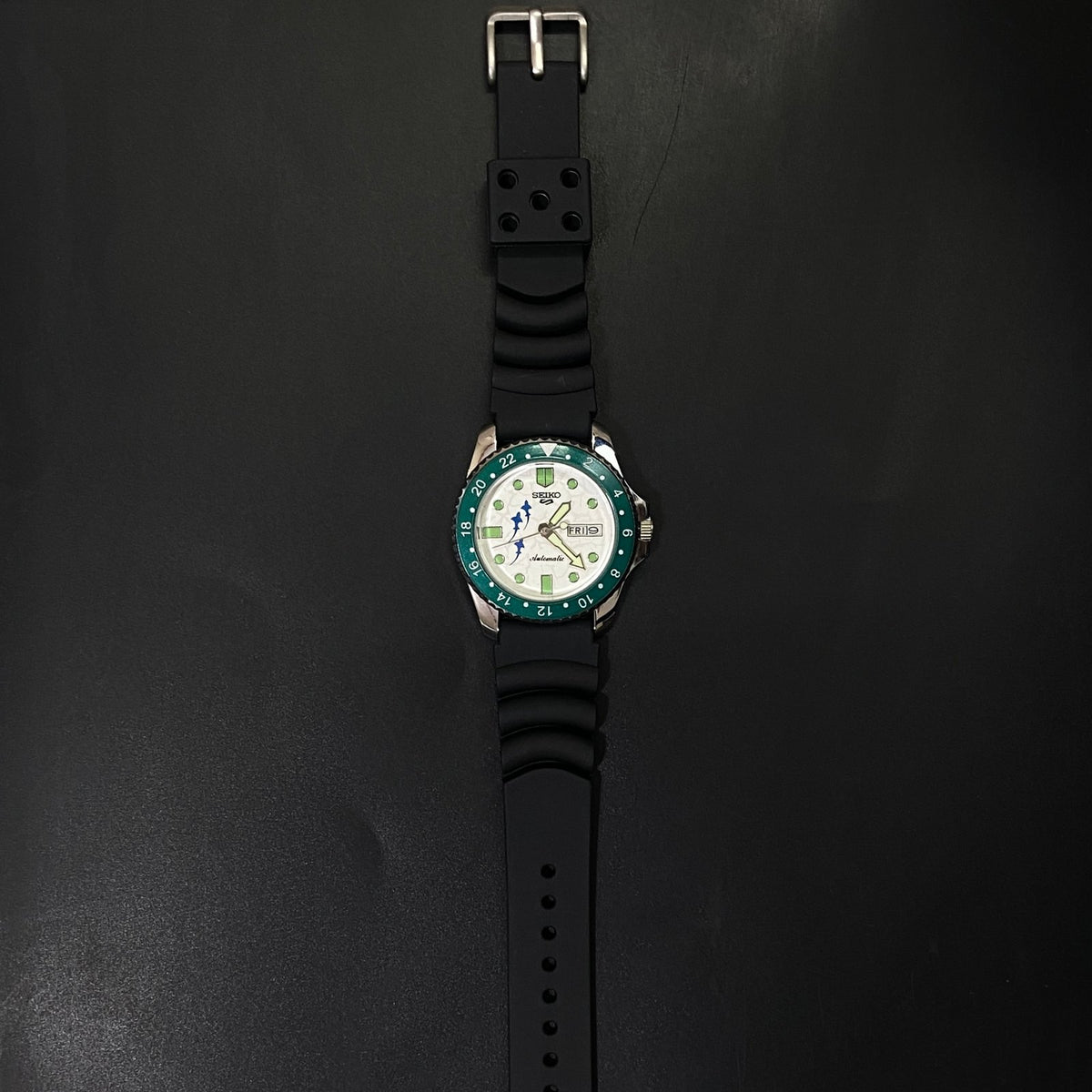 Vintage MOD Seiko Diver Automatic Cal. 6309 17 Jewels White Face Black Silicone Strap Rotating Bezel Men's Wrist Watch C04