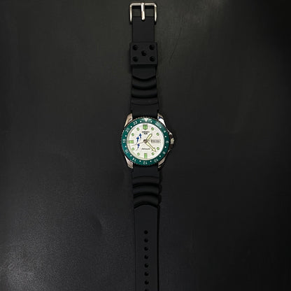 Vintage Seiko Diver Automatic Cal. 6309 17 Jewels White Face Black Silicone Strap Rotating Bezel Men's Wrist Watch C04