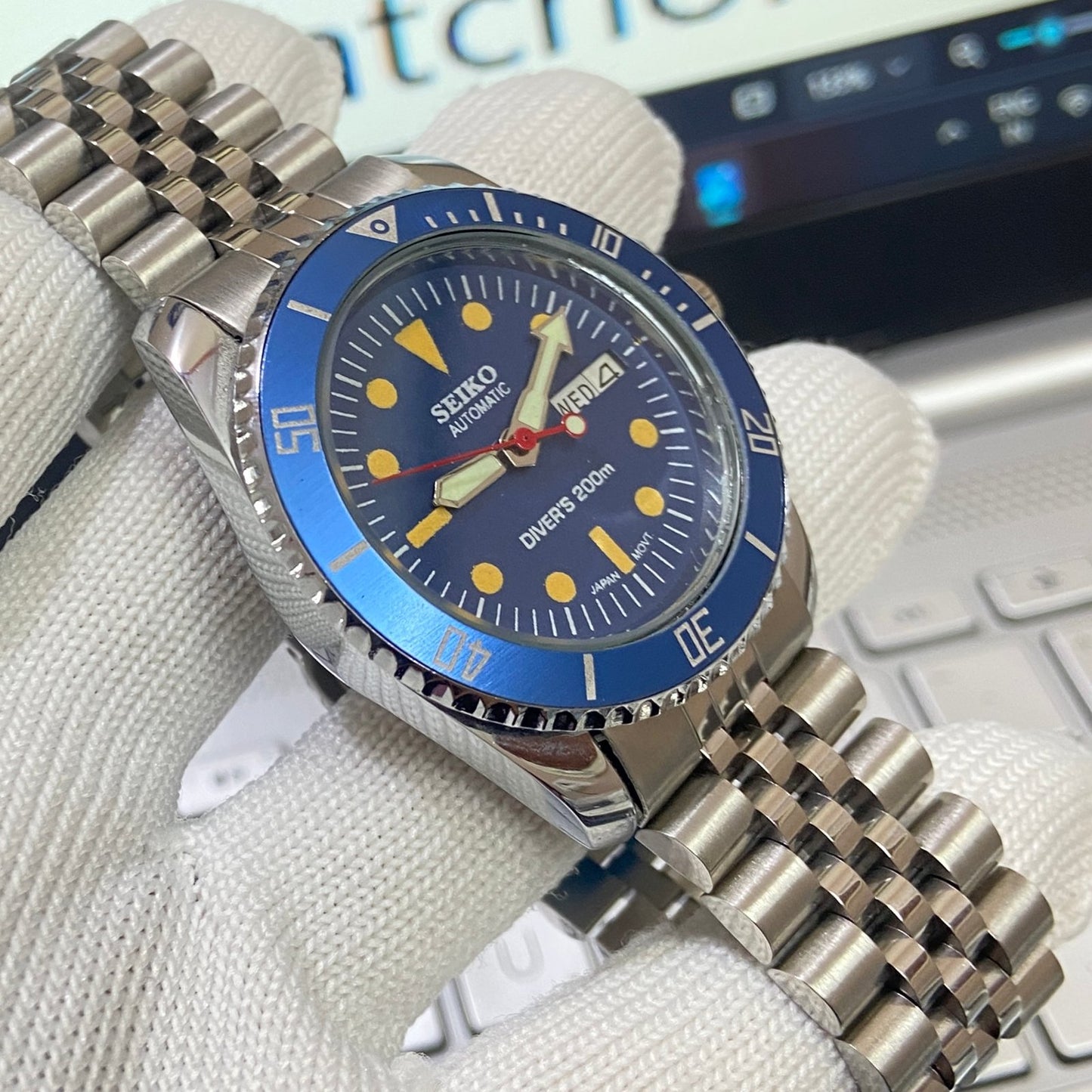 Vintage Seiko Diver Automatic Cal. 6309 17 Jewels Blue Face Blue Rotating Bezel Men's Wrist Watch C07