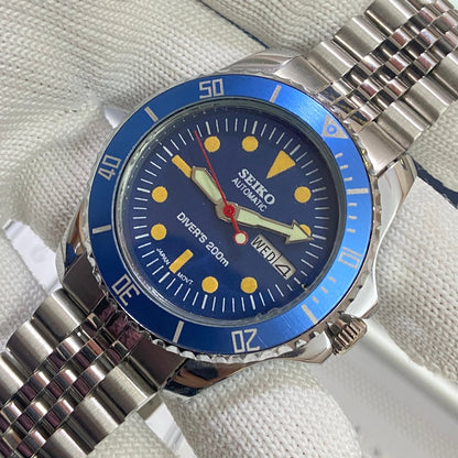 Vintage Seiko Diver Automatic Cal. 6309 17 Jewels Blue Face Blue Rotating Bezel Men's Wrist Watch C07