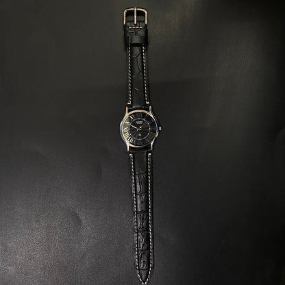 Vintage Seiko Slim Quartz Black Face Black Croco Band Men's Wrist Watch C10